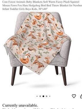 Forest Animals Baby Kids Blanket Soft Neutral Colors 40 x 50